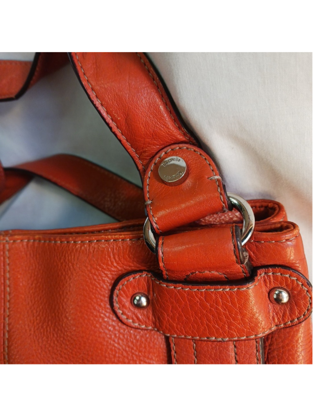VTG Y2K Tignanello Handbag Orange Leather 2 Straps Magnetic Closure shoulder Bag - Picture 4 of 10